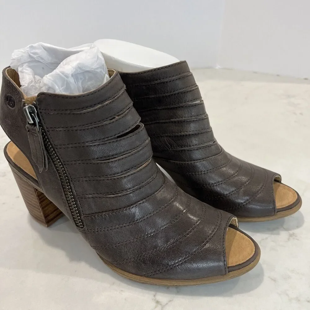 Josef Seibel Bonnie EU 37 US 6 - 6.5 Taupe Brown Leather Peep Toe Booties Sandal
